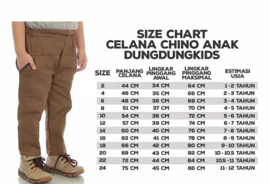 Tabel Ukuran Celana Panjang Anak Laki Laki dan Perempuan